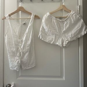 White Sleeveless Top and Shorts Set